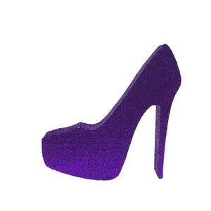 Stiletto High Heel Shoe Foam Cutouts, use for birthday parties, sweet 16, quinceañera, shopping theme candlelabra Purple Glitter