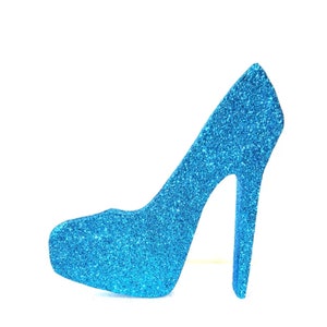 Stiletto High Heel Shoe Foam Cutouts, use for birthday parties, sweet 16, quinceañera, shopping theme candlelabra Blue Turquoise Glitt