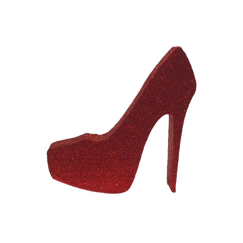 Stiletto High Heel Shoe Foam Cutouts, use for birthday parties, sweet 16, quinceañera, shopping theme candlelabra Red Glitter