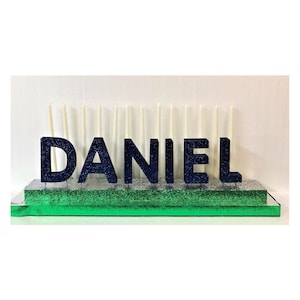 Bar & Bat Mitzvah Candle Lighting, Quinceanera, Sweet 16 Candelabra - BLOCK LETTERS