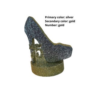 Stiletto Centerpiece: Birthday and Party Decoration/9" Tall High Heel with Rhinestone Ribbon Edge immagine 5