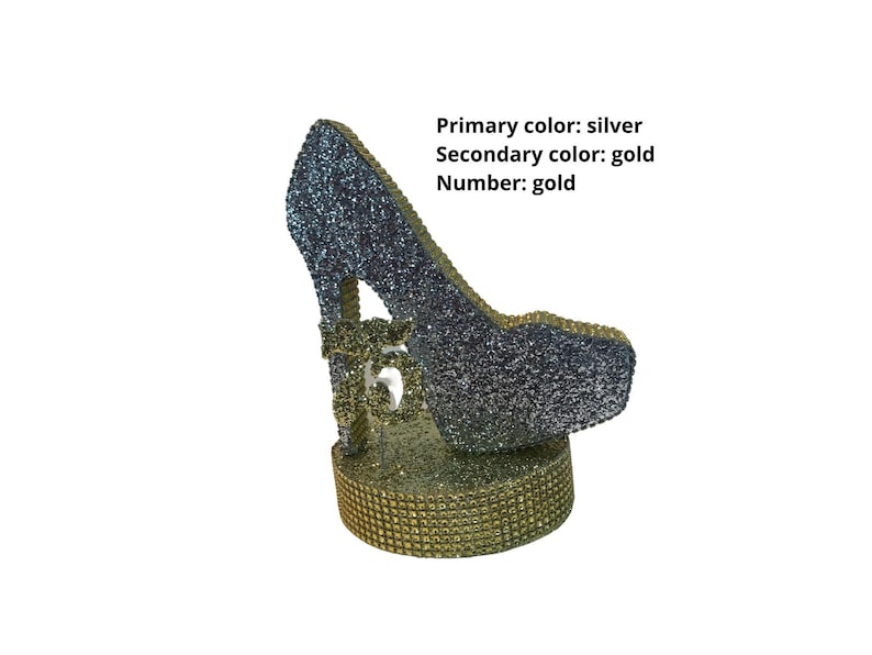 Stiletto Centerpiece: Birthday and Party Decoration/9" Tall High Heel with Rhinestone Ribbon Edge immagine 5