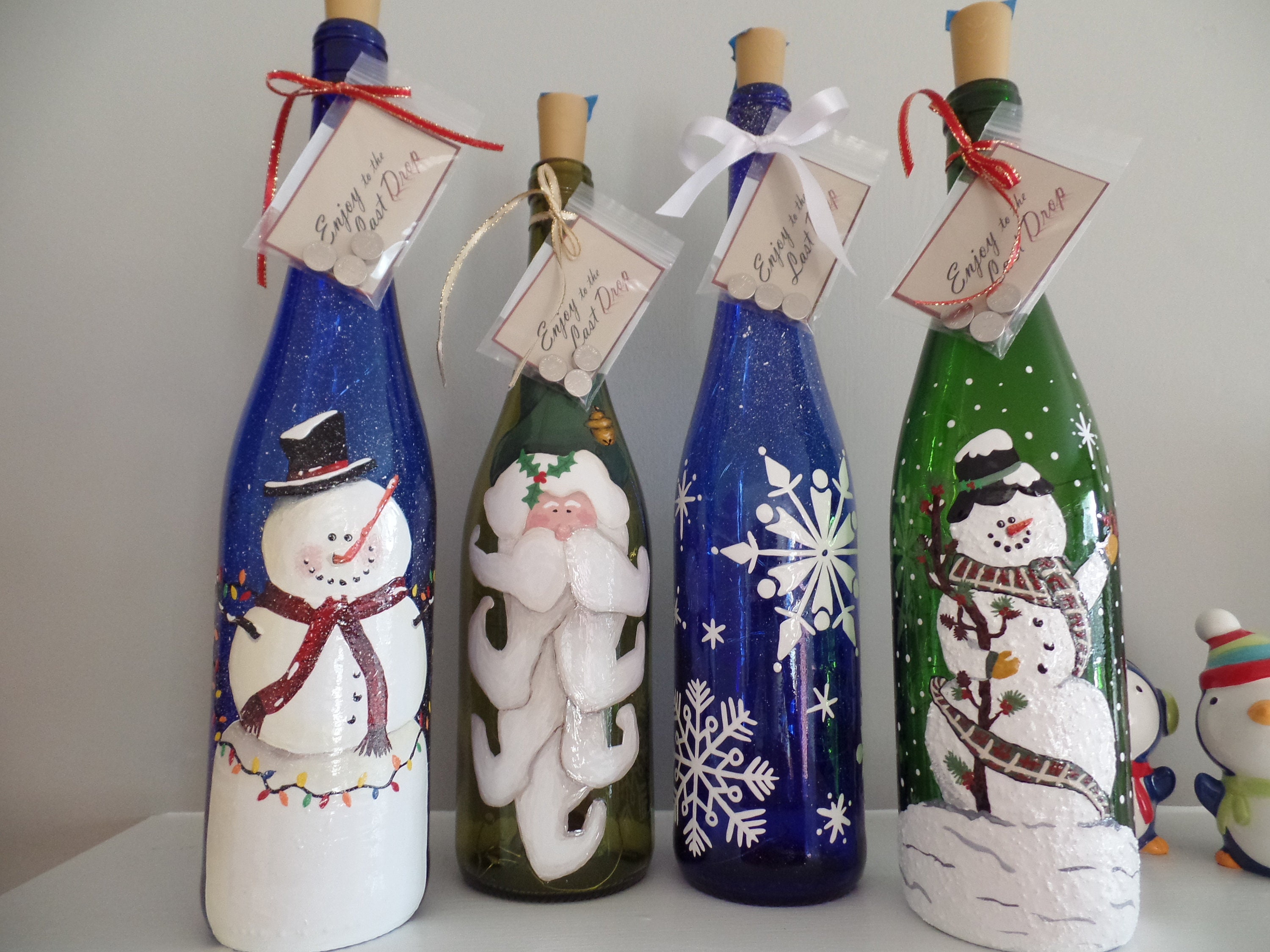 Snowman With Christmas Lights Painted Wine Bottle Etsy UK