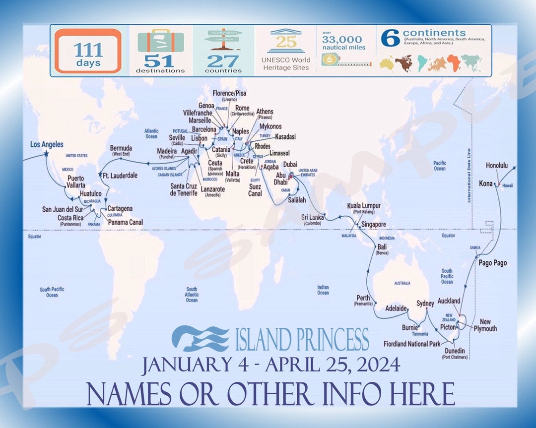 UPDATED MAP Princess World Cruise 2024 Custom Made Etsy
