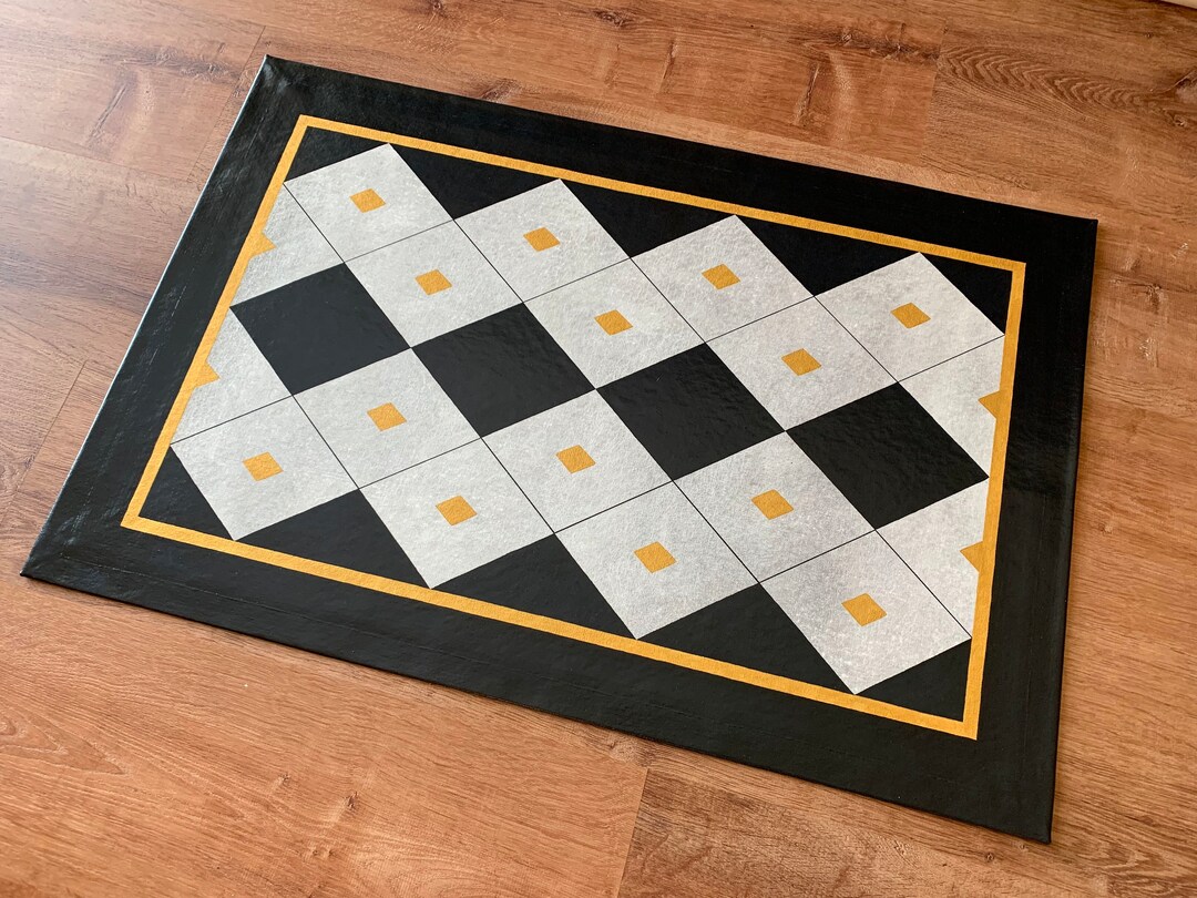 Floor Cloth, Painted Rug, Handmade Canvas Rug, Modern Kitchen Mat