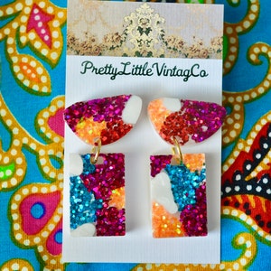 Resin Ohrringe, Regenbogen Ohrringe, Glitzer Ohrringe, LGBT Ohrringe, Resin Schmuck, Resin Schmuck, Statement Ohrringe, Geschenke für Sie