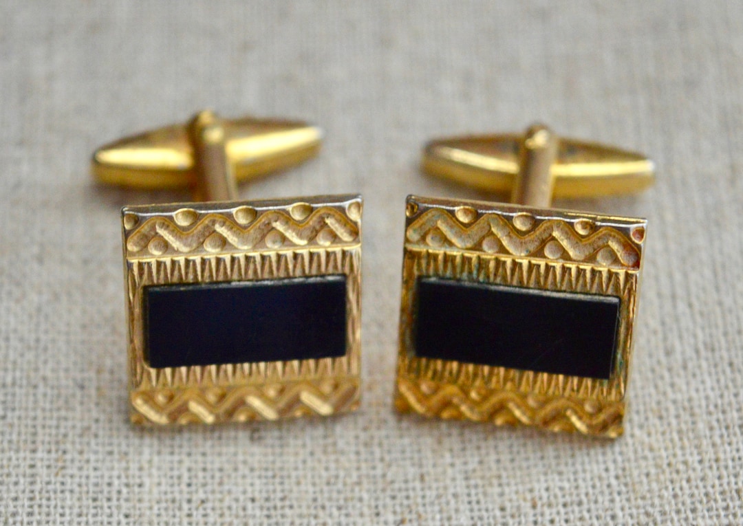 Boutons De Manchette Vintage - Design Hibou Sage Doré - Non Signés - Occasion Bon état