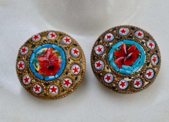 Vintage Micro Mosaic Earrings Victorian revival jewelry Clip on earrings