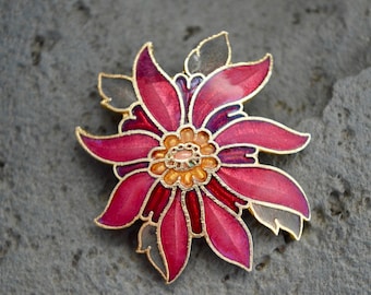 Cloisonne Brooch, Floral Brooch, Flower Brooch, Enamel Brooch, Vintage Brooch, Brooch, Brooch Vintage, Vintage Jewelry, Gifts for Her