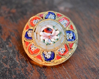Broche vintage, broche de micro mosaico, broche floral, broche de flores, broche, broche vintage, joias vintage, joias vintage, presente feminino