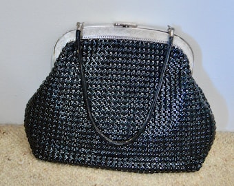 Vintage handtas, Glomesh stijl handtas, zwarte handtas, avond handtas, top handvat tas, cadeaus voor vrouwen, Moederdag cadeau, huwelijkscadeau, tas