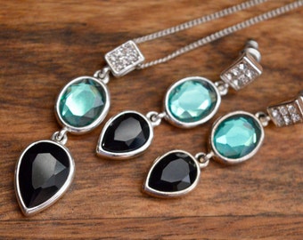 Conjunto de joias, conjunto de joias, colar vintage, brincos vintage, colar de cristal, brincos de cristal, brincos, colar, presentes para ela