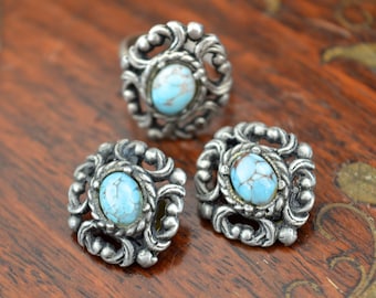 Vintage Earrings, Turquoise Earrings, Clip On Earrings, Earrings, Vintage Ring, Turquoise Ring, Gifts for Her, Mothers Day Gift, Women Gift