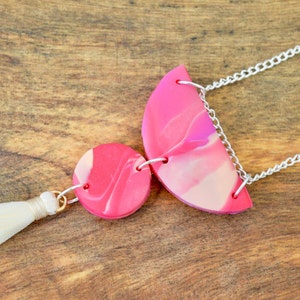 Clay Necklace, Clay Pendant, Clay Jewellery, Clay Jewelry, Marble Necklace, Pink Necklace, Gifts for Her, Mothers Day Gift, Women Gift