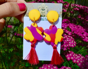 Pendientes de arcilla polimérica, pendientes de arcilla, joyas de arcilla, pendientes florales, pendientes de flores, pendientes de borla, pendientes, pendientes, regalos para ella