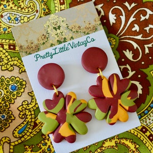 Polymer Clay Earrings, Clay Earrings, Clay Jewellery, Clay Jewelry, Statement Earrings, Floral Earrings, Flower Earrings, Retro Earrings