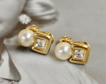 Boucles D'oreilles Clips Vintage En Perles De Verre Cristal - Bijou Ancien - État Impeccable - Modèle 3385