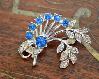 Vintage Brooch, Brooch, Vintage Jewelry, Flower Brooch, Floral Brooch, Crystal Brooch, Blue Brooch, Gifts for Her, Mothers Day Gift