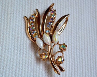 Broche Vintage, Broche Floral, Broche perla, Broche de cristal, Broche de hojas, Broche Vintage, Joyería Vintage, Regalos para ella, Regalo del Día de la Madre