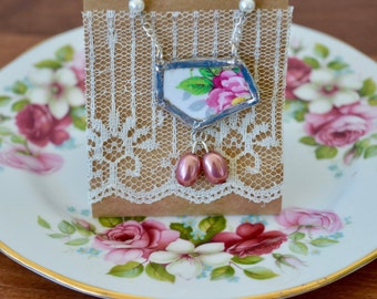 Porcelain Necklace, Ceramic Necklace, Floral Necklace, Rose Necklace, Flower Necklace, Gifts for Her, Mothers Day Gift, Wedding Gift