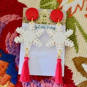 Polymer Clay Earrings, Christmas Earrings, Festive Earrings, Snowflake Earrings, Tassel Earrings, Christmas Jewellery, Festive Jewelry
