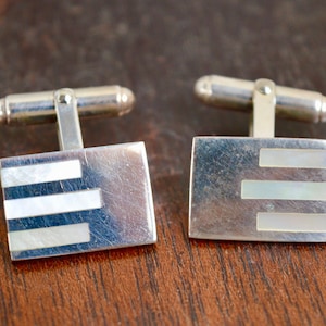 Gemelos de plata, Gemelos vintage, Gemelos de nácar, Gemelos, Gemelos, Accesorios para hombres, Regalos para él, Regalo del Día del Padre, Regalo de boda