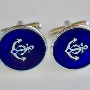 Vintage Cufflinks, Cufflinks in uk, Enamel Cufflinks, Anchor Cufflinks, Blue Cufflinks, Vintage Accessories, Gifts for Him, Fathers Day Gift