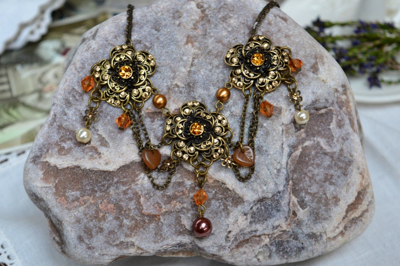Edwardian Style Necklace Crystal Necklace Pearl Necklace Necklace Tassel Necklace Gifts for Her Floral Necklace Vintage Jewelry