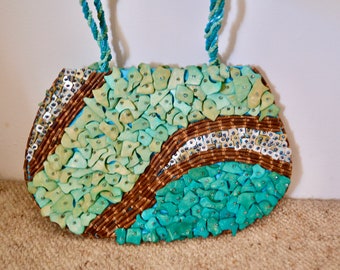Embellished Handbag, Turquoise Handbag, Beaded Handbag, Top Handle Bag, Festival Accessories, Gifts for Women, Mothers Day Gift, Prom Gift