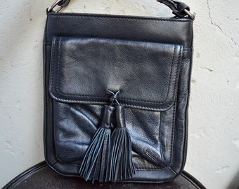 Lederen handtas, vintage handtas, schouder handtas, handtas, zwarte handtas, lederen tas, geschenken voor haar, vrouwen cadeau, moederdag cadeau