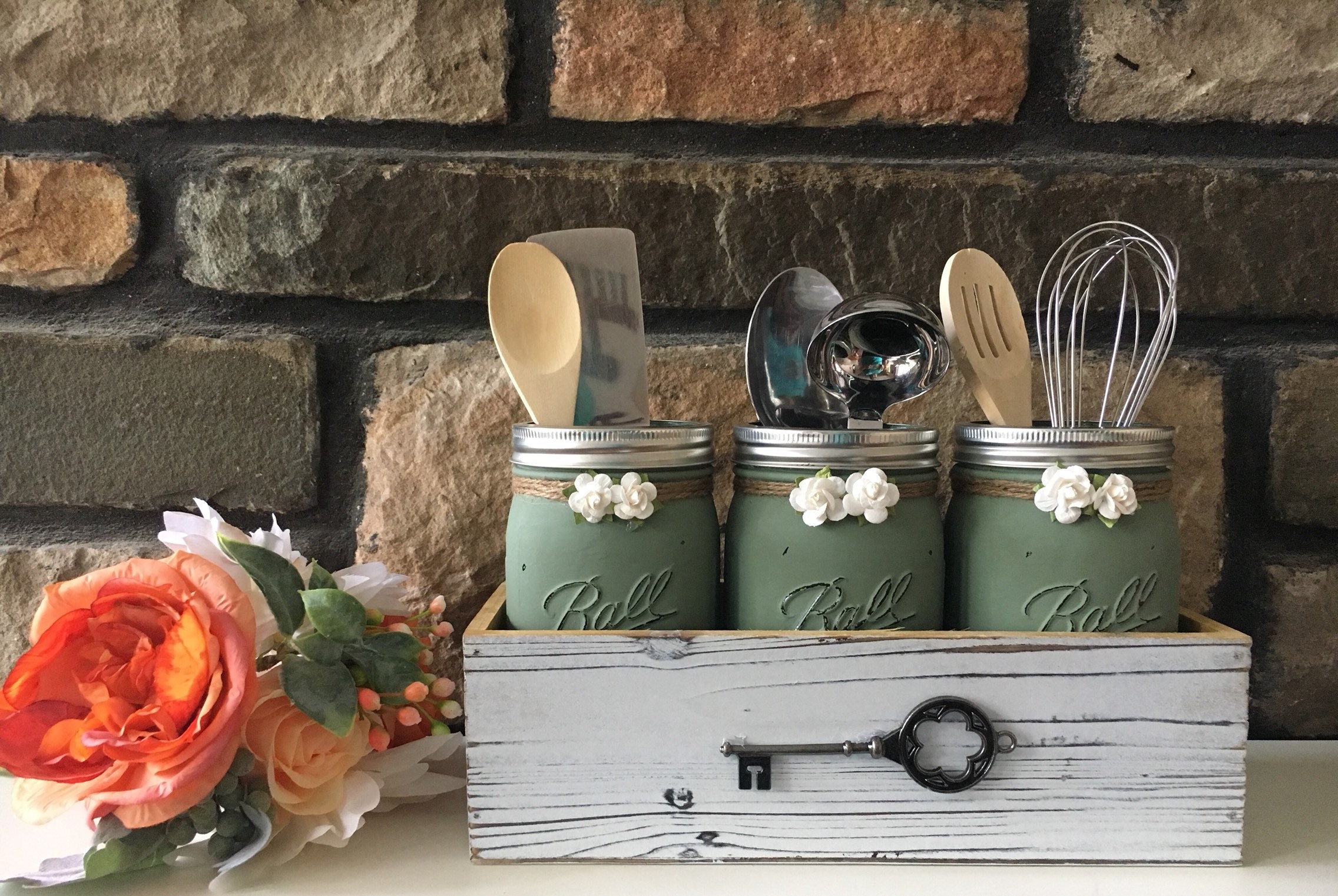 Kitchen Mason Jar Set Utensil Holder Kitchen Utensil Jars Etsy