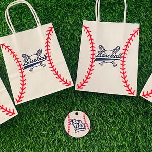 Baseball Print Paper Goody Bags Boerni Baseball Gift Bags With Handles 12PCS, Sports Theme Baseball Party Favor Bags For Kids Adult Team - Goodie Candy Snack Treat Paper Bags For Birthday Party