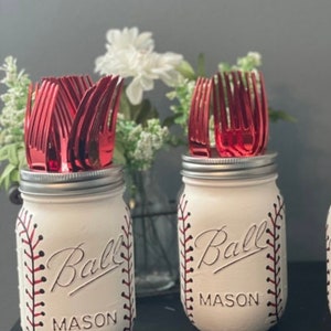 2 piece Bathroom Baseball Mason Jar Set, Baseball holder, Fathers Day, Bathroom Set, Baseball Jars