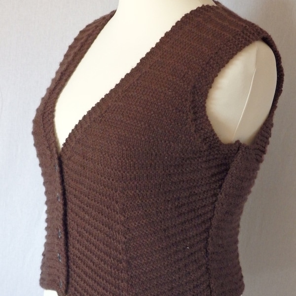 Gilet tricoté style spencer sans manches, laine marron