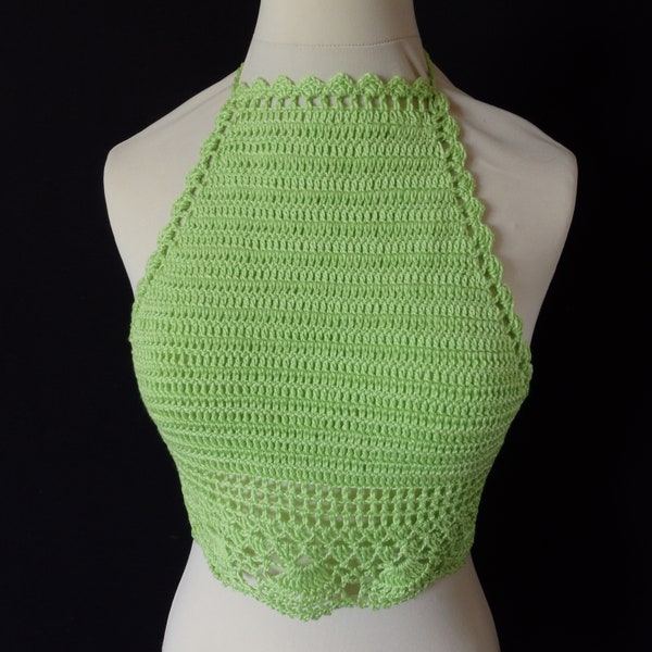 Top dos nu au crochet, encolure droite, coton vers anis