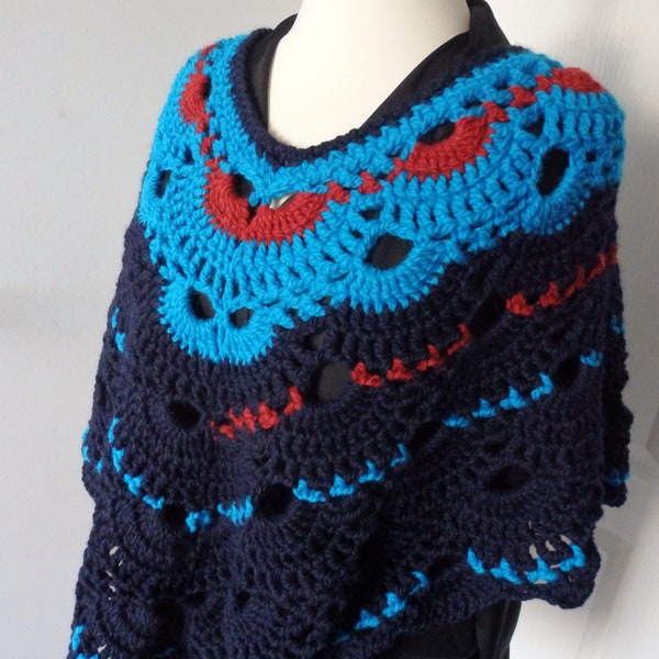 Poncho virus au crochet, style jacquard  laine épaisse