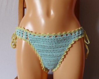 Bikini bottoms, panties, crochet swimsuit briefs, pastel green cotton