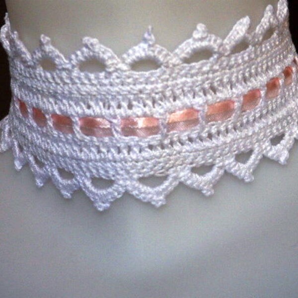 Choker Ras de Cou Collier Mariage Blanc et Rose au Crochet _ Wedding crochet choker white and pink