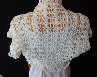 Boléro romantique coton écru  point dentelle crochet