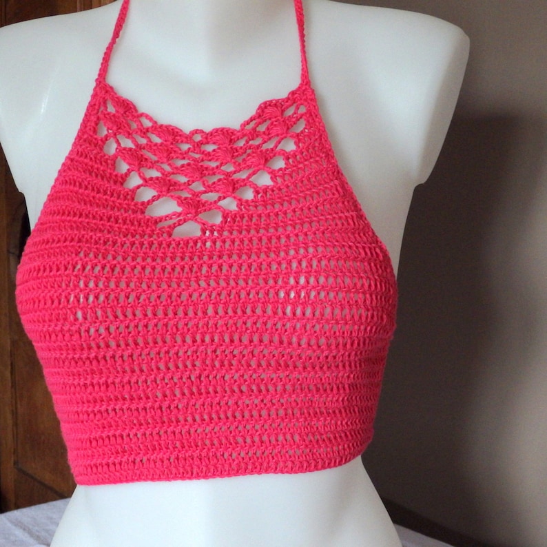 fuchsia pink Crochet bohemian halter top