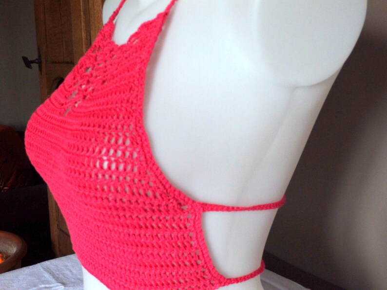 fuchsia pink Crochet bohemian halter top