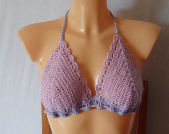Swimsuit - Bikini top, Crochet - purple pink color