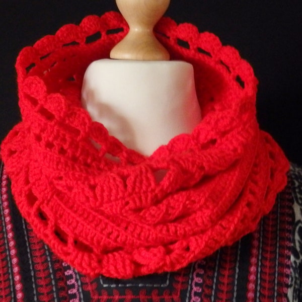 Snood Echarpe Dentelle Au Crochet Point dentelle Laine rouge