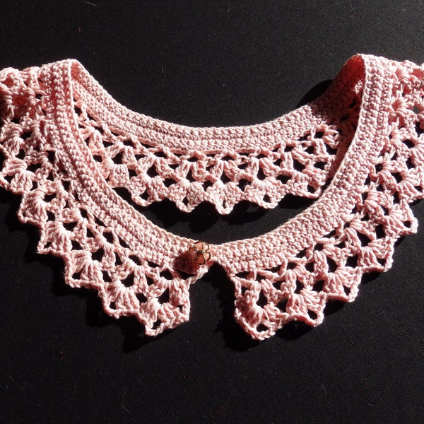 Col Claudine Dentelle de Crochet Look Romantique Coton Rose tendre