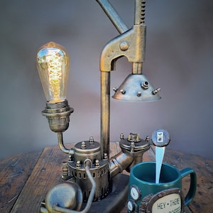 Steampunk table lamp, rustic industrial desk lamp, reading lamp, bedside lamp, recycled scrap metal lamp, artwork, unique handcrafted decor