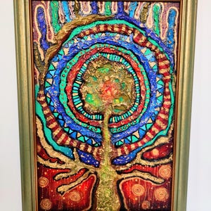 Magic Tree Original Acrylic Painting textured wall art Ready to hang Art Small Painting Tree painting Green and Brown wall art Tree Decor