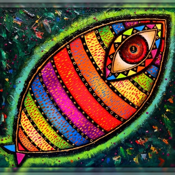 Rainbow Art Fish Art Original Acrylic Painting Folk Art Cute Fish Colorful Wall Art Gift For Her Fish Wall Decor Fish Painting Rainbow Decor