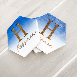 Custom Engraved and Hand Painted Ombré Monogramed Wood Coasters