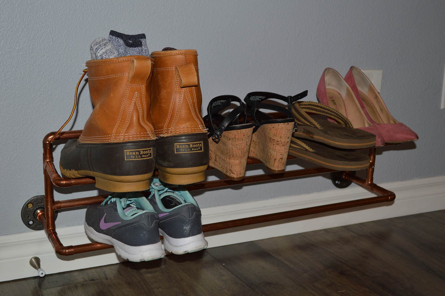 Copper Pipe Wall Mounted Shoe Rack Easily vacuum under and Etsy