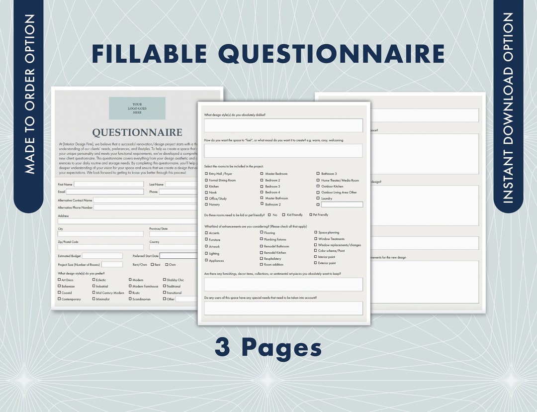 Interior Design Questionnaire, Customized Client Questionnaire Interior Design Questionnaire, Customized Client Questionnaire